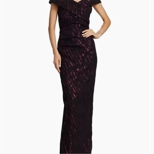 Teri Jon by Rickie Freeman Black and Burgundy Evening Gown